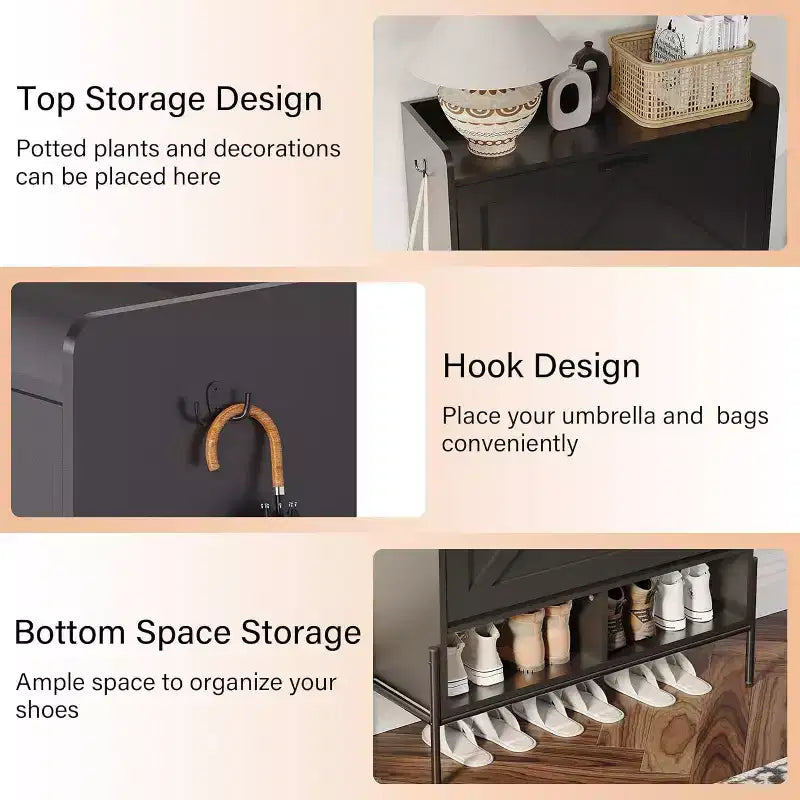 Meuble à chaussures avec 2 tiroirs basculants - Organisateur de rangement autonome pour entrée, Meuble à chaussures étroit, Séparation sec/humide avec pieds en métal
