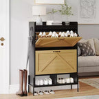 Meuble à chaussures avec 2 tiroirs basculants - Organisateur de rangement autonome pour entrée, Meuble à chaussures étroit, Séparation sec/humide avec pieds en métal