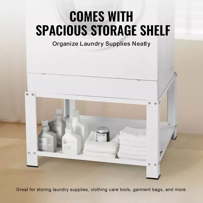 Piédestal de laveuse-sécheuse avec étagère de rangement, 71L x 71l x 41H cm, Support de base universel pour laveuse et sécheuse, Capacité de 300 kg