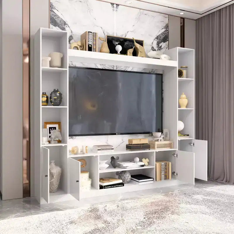 Meuble TV moderne et minimaliste : Meuble console de design moderne avec grand espace de rangement, étagère TV flottante
