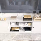 Meuble TV moderne et minimaliste : Meuble console de design moderne avec grand espace de rangement, étagère TV flottante