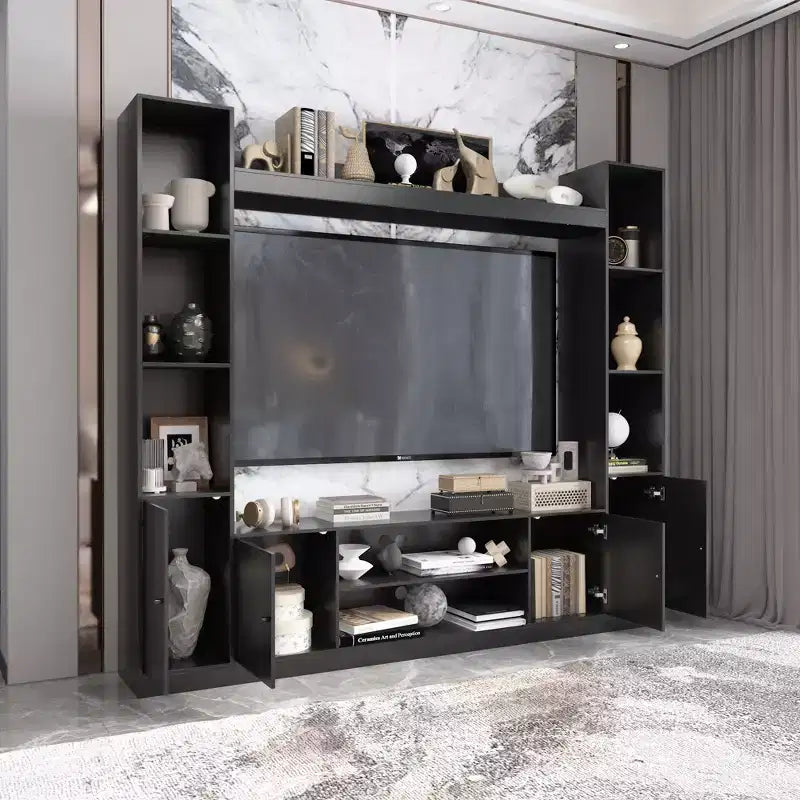 Meuble TV moderne et minimaliste : Meuble console de design moderne avec grand espace de rangement, étagère TV flottante