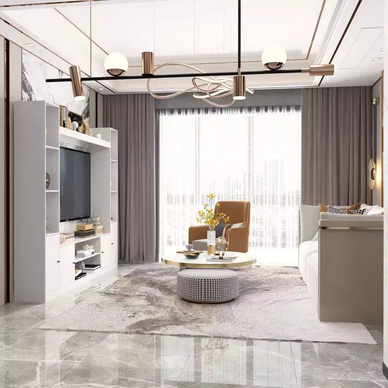 Meuble TV moderne et minimaliste : Meuble console de design moderne avec grand espace de rangement, étagère TV flottante
