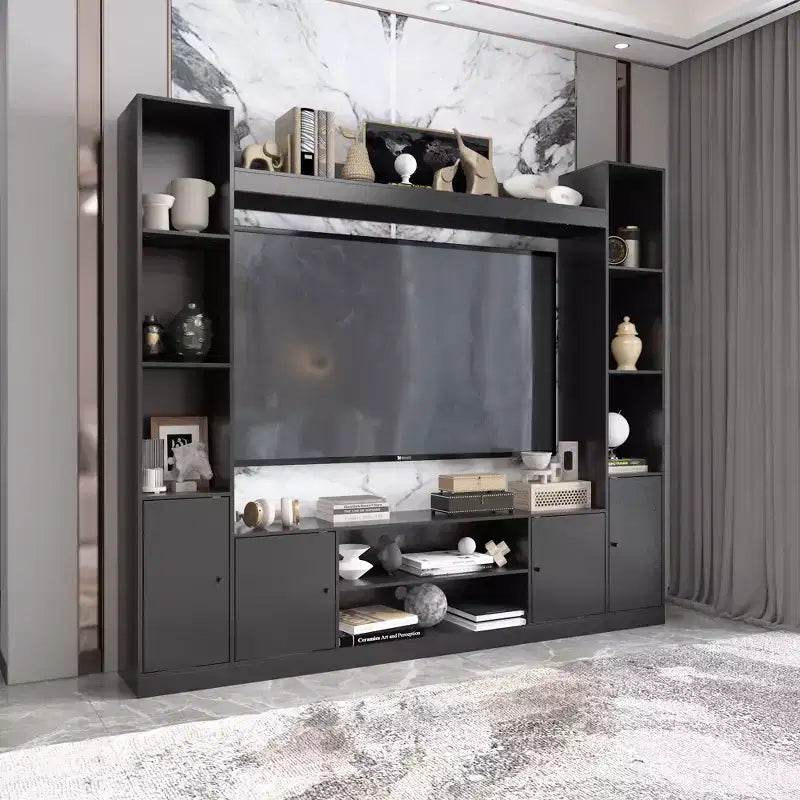 Meuble TV moderne et minimaliste : Meuble console de design moderne avec grand espace de rangement, étagère TV flottante