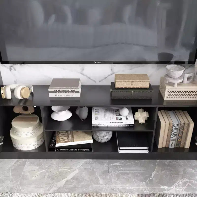 Meuble TV moderne et minimaliste : Meuble console de design moderne avec grand espace de rangement, étagère TV flottante