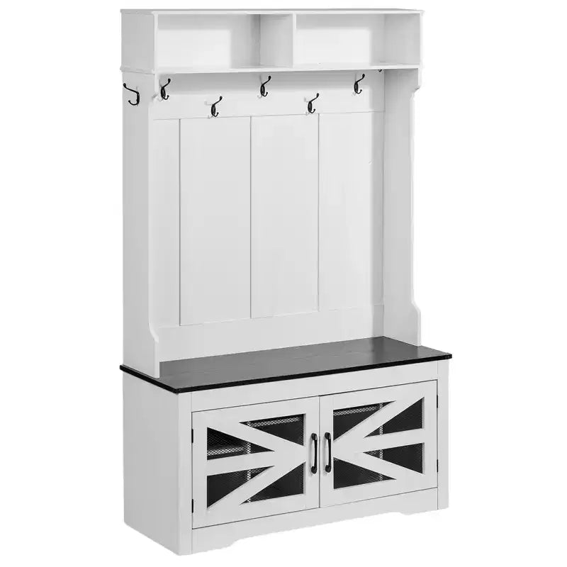 VEVOR Hall Tree Entryway Bench, Coat Rack with Shoe Storage, 42 Wide Mudroom bench with Storage and Seating, Adjustable Shelves and 7 Hook