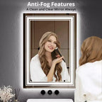 Miroir de salle de bain LED 55x30 avec éclairage, anti-buée, intensité réglable, rétroéclairé + éclairage frontal, mémoire, double LED, 3 couleurs, variation continue