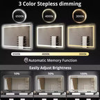 Miroir de salle de bain LED 55x30 avec éclairage, anti-buée, intensité réglable, rétroéclairé + éclairage frontal, mémoire, double LED, 3 couleurs, variation continue