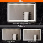 Miroir de salle de bain LED 55x30 avec éclairage, anti-buée, intensité réglable, rétroéclairé + éclairage frontal, mémoire, double LED, 3 couleurs, variation continue