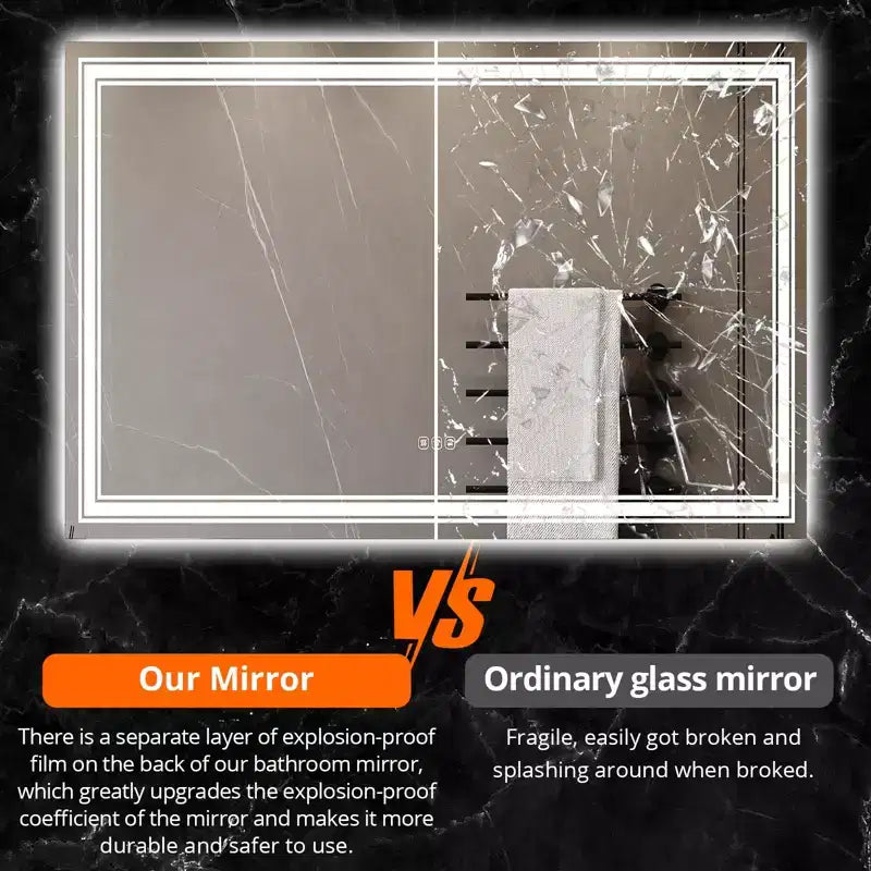 Miroir de salle de bain LED 55x30 avec éclairage, anti-buée, intensité réglable, rétroéclairé + éclairage frontal, mémoire, double LED, 3 couleurs, variation continue