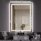 Miroir de salle de bain LED 55x30 avec éclairage, anti-buée, intensité réglable, rétroéclairé + éclairage frontal, mémoire, double LED, 3 couleurs, variation continue
