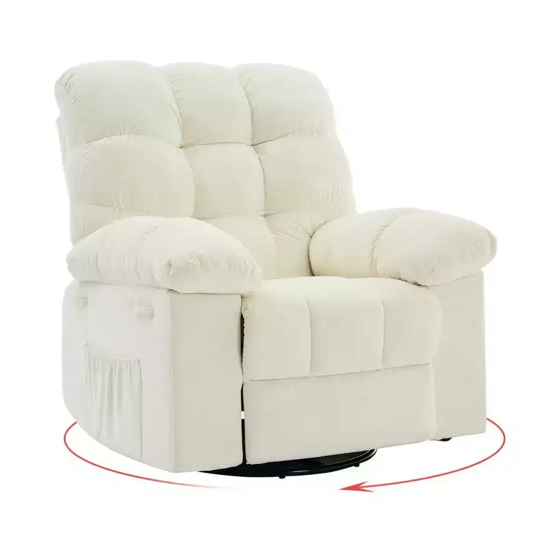 Rocking Recliner Chair,360 Swivel Rocker Chair for Living Room,Upholstered Fabric Glider Nursery Chair with Side Pockets for Small Spaces