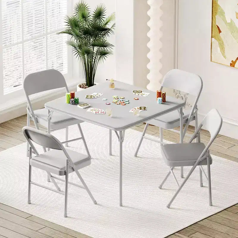 Table pliante, table de jeu pliable de 85,3 cm, table pliante carrée portable avec coussin souple en polyuréthane, table pliante en métal beige adaptée
