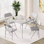 Table pliante, table de jeu pliable de 85,3 cm, table pliante carrée portable avec coussin souple en polyuréthane, table pliante en métal beige adaptée