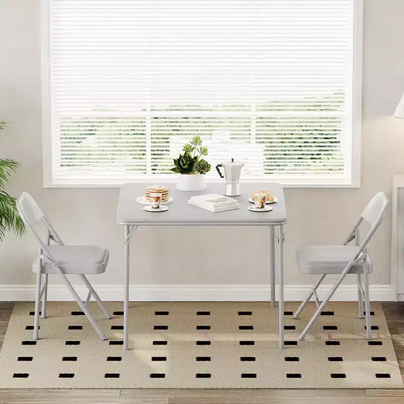 Table pliante, table de jeu pliable de 85,3 cm, table pliante carrée portable avec coussin souple en polyuréthane, table pliante en métal beige adaptée