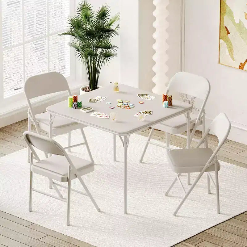 Table pliante, table de jeu pliable de 85,3 cm, table pliante carrée portable avec coussin souple en polyuréthane, table pliante en métal beige adaptée