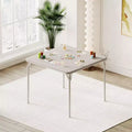Folding Table, 33.6 Inch Folding Card Table, Portable Square Folding Table with PU Soft Cushion, Beige Metal Foldable Table Suitable