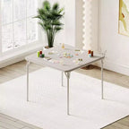 Folding Table, 33.6 Inch Folding Card Table, Portable Square Folding Table with PU Soft Cushion, Beige Metal Foldable Table Suitable