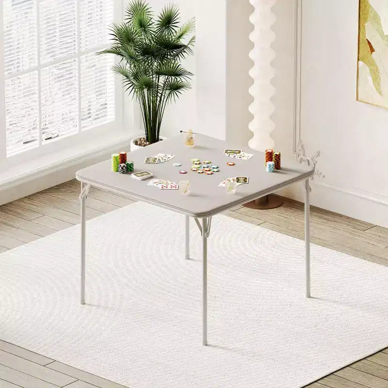 Folding Table, 33.6 Inch Folding Card Table, Portable Square Folding Table with PU Soft Cushion, Beige Metal Foldable Table Suitable