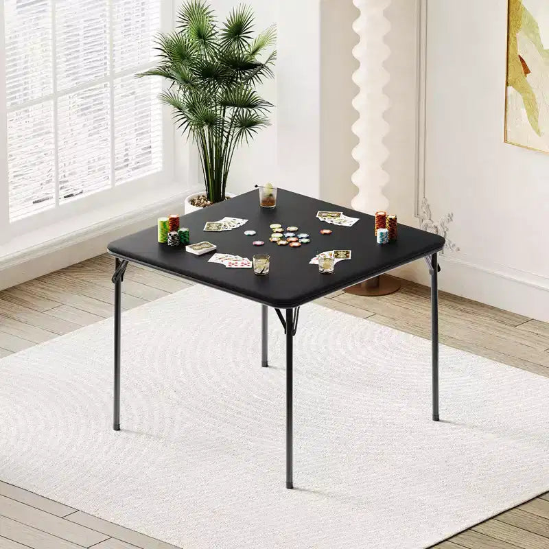 Table pliante, table de jeu pliable de 85,3 cm, table pliante carrée portable avec coussin souple en polyuréthane, table pliante en métal beige adaptée