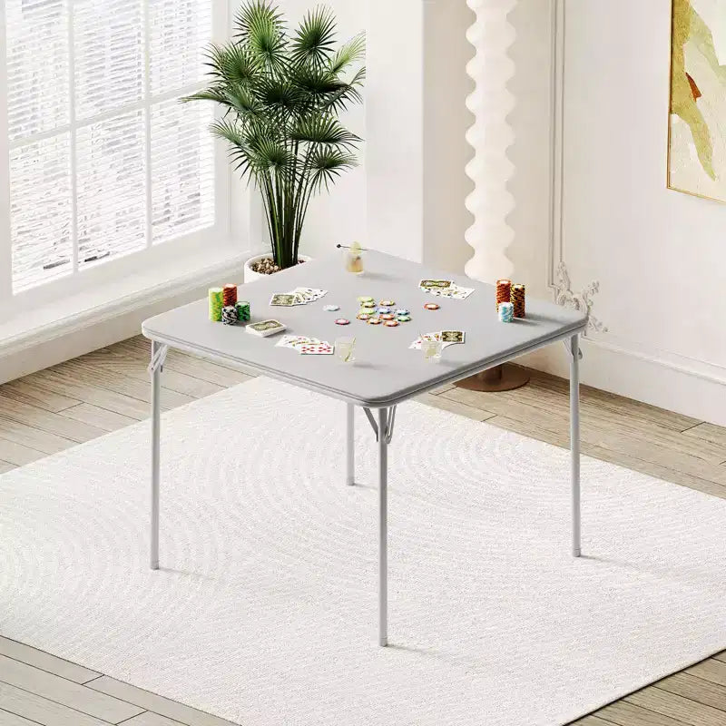 Table pliante, table de jeu pliable de 85,3 cm, table pliante carrée portable avec coussin souple en polyuréthane, table pliante en métal beige adaptée