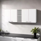 Meuble d'appoint mural 59 en bois blanc avec quatre portes
