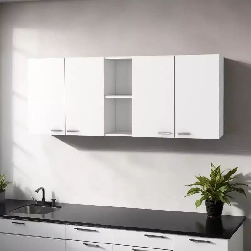 Meuble d'appoint mural 59 en bois blanc avec quatre portes