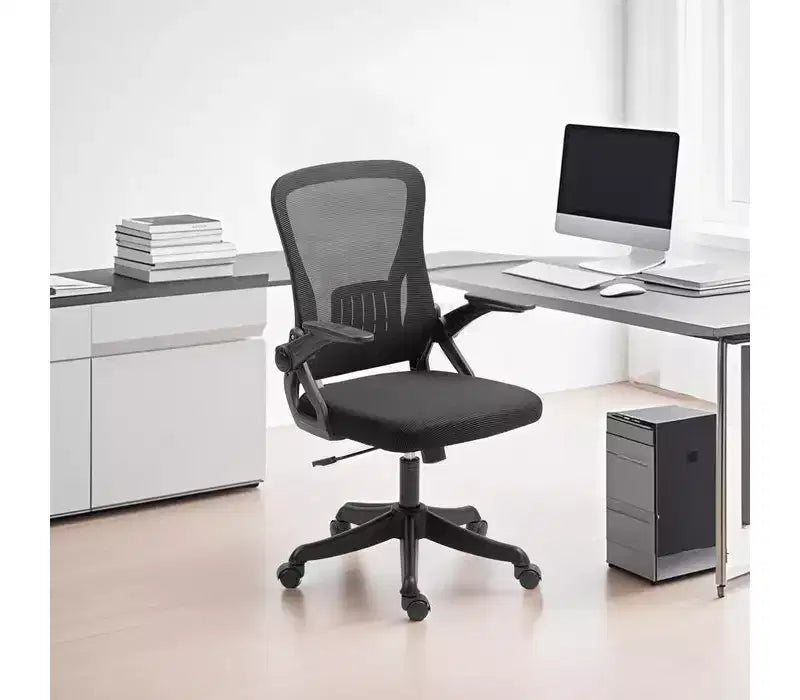 Ergonomic Office Chair with Flip-Up Armrests & Lumbar Support  Adjustable Swivel Desk Chair with Padded Seat, Mesh Back (Black)