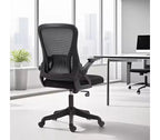 Chaise de bureau ergonomique avec accoudoirs relevables et support lombaire – Chaise pivotante réglable avec siège rembourré et dossier en maille (Noir)