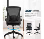 Chaise de bureau ergonomique avec accoudoirs relevables et support lombaire – Chaise pivotante réglable avec siège rembourré et dossier en maille (Noir)