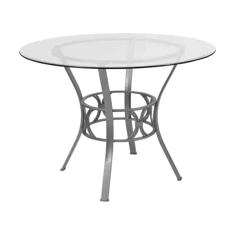 Emma and Oliver 42 Round Glass Dining Table with Metal Frame