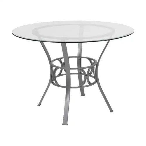 Emma and Oliver 42 Round Glass Dining Table with Metal Frame