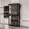 Famapy 31.5x65 Tempered Glass Curio Cabinet with Motion Sensor Lights 4-Door Tall Black Display Case Bookcase Bookshelf Sideboard Pantry