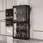 Famapy 31.5x65 Tempered Glass Curio Cabinet with Motion Sensor Lights 4-Door Tall Black Display Case Bookcase Bookshelf Sideboard Pantry