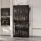 Vitrine en verre trempé de 31,5 x 65 cm avec lumières à détecteur de mouvement, vitrine noire haute à 4 portes, bibliothèque, buffet, garde-manger