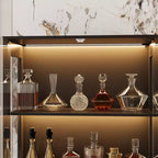 Vitrine en verre trempé de 31,5 x 65 cm avec lumières à détecteur de mouvement, vitrine noire haute à 4 portes, bibliothèque, buffet, garde-manger