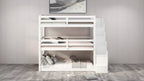 Twin Size Triple Bunk Bed with Storage Staircase, Convertible 3-in-1 Wooden Bunk Bed Frame with Safety Rails, White - ModernLuxe
