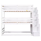 Lit superposé triple pour lits jumeaux avec escalier de rangement, cadre de lit superposé en bois convertible 3-en-1 avec barrières de sécurité, blanc