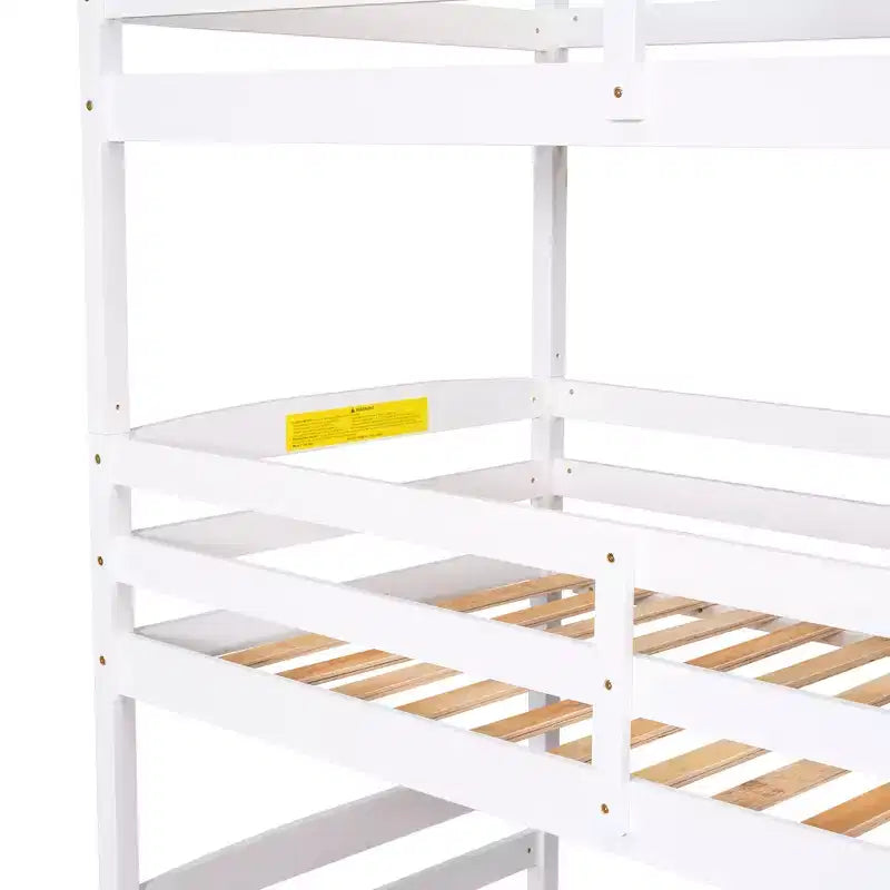 Lit superposé triple pour lits jumeaux avec escalier de rangement, cadre de lit superposé en bois convertible 3-en-1 avec barrières de sécurité, blanc
