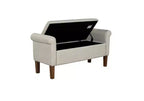 Banc de rangement en bois avec couvercle relevable et deux accoudoirs latéraux, banc à chaussures rembourré pour salon, chambre à coucher