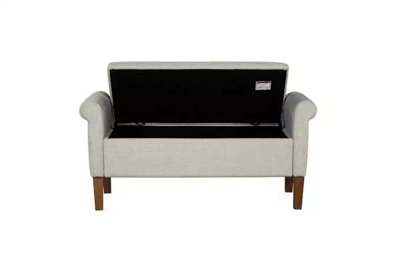 Banc de rangement en bois avec couvercle relevable et deux accoudoirs latéraux, banc à chaussures rembourré pour salon, chambre à coucher