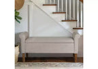 Banc de rangement en bois avec couvercle relevable et deux accoudoirs latéraux, banc à chaussures rembourré pour salon, chambre à coucher