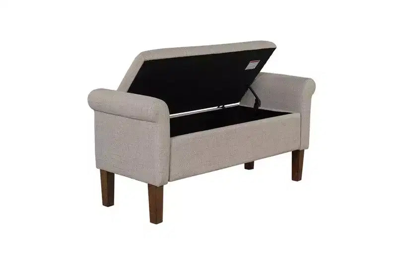 Banc de rangement en bois avec couvercle relevable et deux accoudoirs latéraux, banc à chaussures rembourré pour salon, chambre à coucher