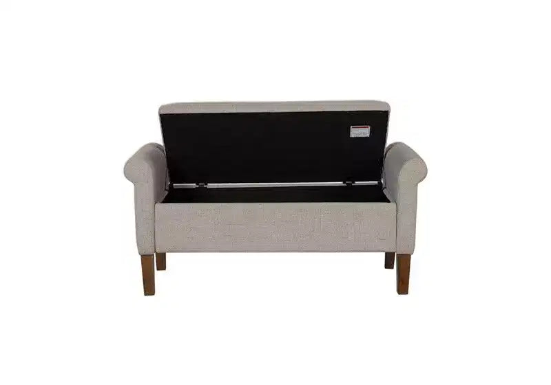 Banc de rangement en bois avec couvercle relevable et deux accoudoirs latéraux, banc à chaussures rembourré pour salon, chambre à coucher