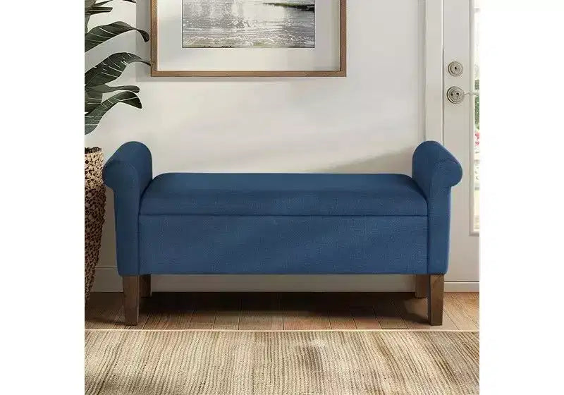 Banc de rangement en bois avec couvercle relevable et deux accoudoirs latéraux, banc à chaussures rembourré pour salon, chambre à coucher