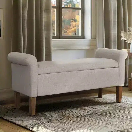 Okak Accent Lift-Top Wooden Ottoman Bench with Two Side Arms,Upholstered Shoe Bench Storage Bench for Living Room,Bedroom