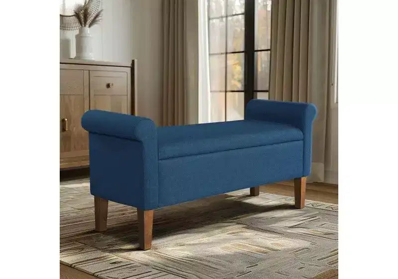 Banc de rangement en bois avec couvercle relevable et deux accoudoirs latéraux, banc à chaussures rembourré pour salon, chambre à coucher