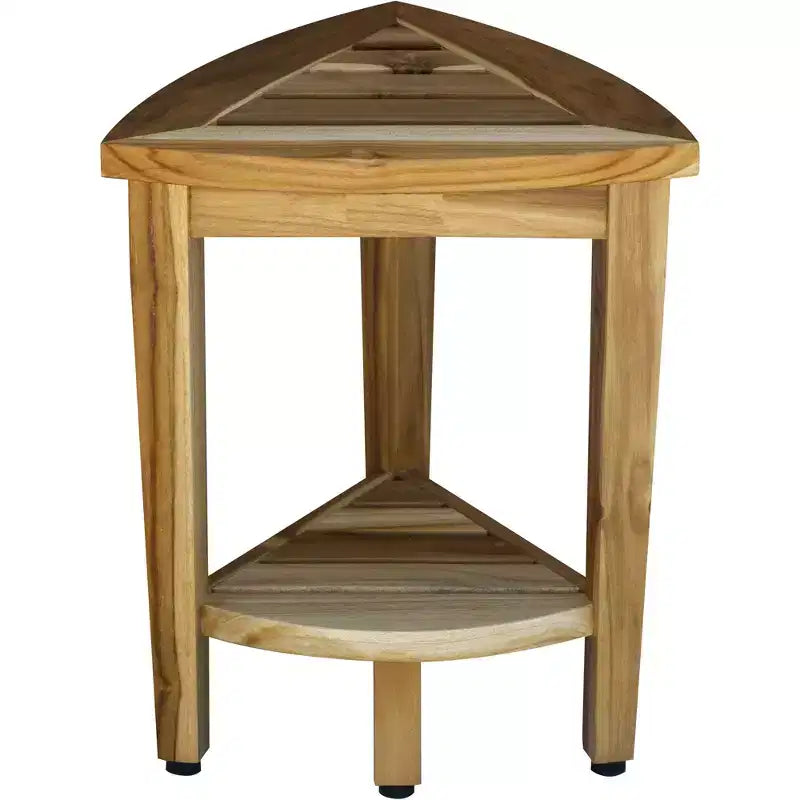 HomeRoots Compact Teak Corner Shower Or Outdoor Bench With Shelf In Natural Finish