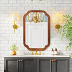 MAYEERTY 24 x 36 Solid Wood Frame Rounded Corner Decorative Mirror for Bedroom Bathroom Living Room Yellowish Brown