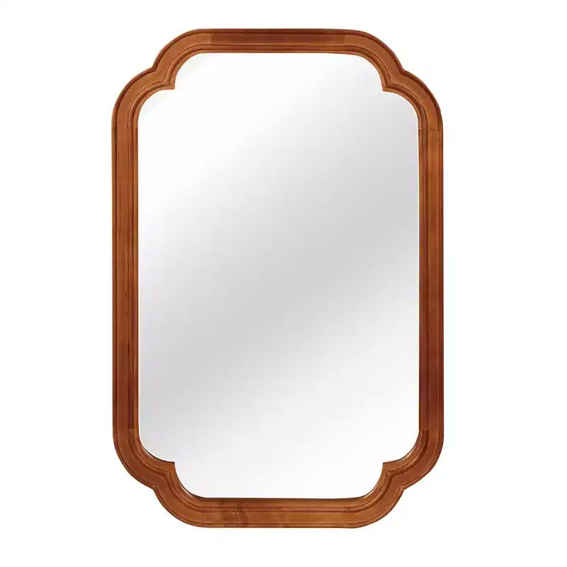 Miroir décoratif 24 x 36 en bois massif avec coins arrondis pour chambre à coucher, salle de bain, salon, marron jaunâtre